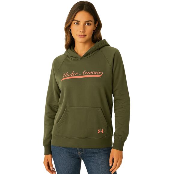 Under Armour Hoodie Dark Green With Pink EUC Size Medium - Picture 1 of 6